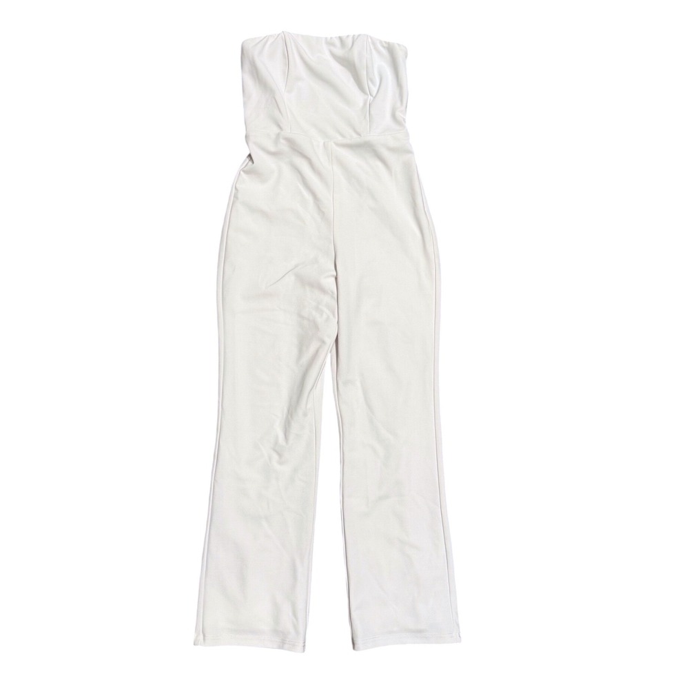 Lulus White Strapless Straight Leg Jumpsuit Womens Medium wedding bridal bride
